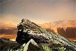 Europe, France, Haute Savoie, Rhone Alps, Chamonix Valley, star trails over Mont Blanc (4810m)