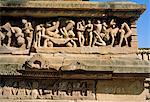 Asia, India, Madhya Pradesh, Khajuraho. Lakshmana temple, western temple group, frieze showing erotic sculptures.