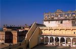 Asia, India, Madhya Pradesh, Orchha.  Hotel Sheesh Mahal with Raj Mahal and Assembly Hall to the left.