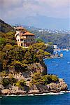 Northern Italy, Italian Riviera, Liguria, Portofino. A castle overlooking the sea in portofino