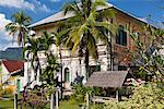 Laos, Champasak. Old French colonial mansion in Champasak.