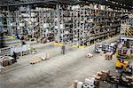 Vast distribution warehouse interior, elevated view