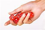 Woman's hand holding 5 dices