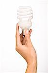 Woman's hand holding energy saving bulb