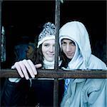 Portrait of two teenagers in disused plant