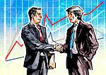 Businessmen shaking hands in front of graph