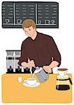Waiter making coffee in café