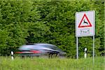 Danger sign, Wild animals crossing, Spessart, Bavaria, Germany, Europe