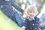 Boys playing on grass