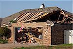 American Flag on Home Damaged by Tornado, Moore, Oklahoma, USA.