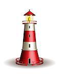 Red lighthouse isolated on white background. Vector illustration