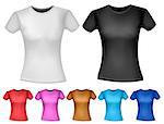 Black and white and color woman polo t-shirts. Design template. Vector