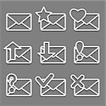 Mail envelope web icons set on dark background. Vector illustration