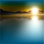 abstract blue background with sea sunrise and mountains
