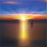 abstract ocean background with bright sunrise and yacht