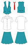 The suit of the cashier or seller (waistcoat, shirt, tie, skirt) isolated on white.  Outline vector illustration isolated on white. EPS8 file available.