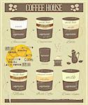 Coffee House Old Infographics - Types of Coffee Drinks on Retro Vintage Background - Vector Illustration