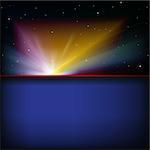abstract dark blue background with stars and sunrise