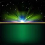 abstract green background with stars and sunrise
