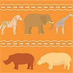 Seamless pattern with african animals and stripy ornament