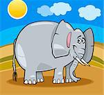 Cartoon Illustration of Cute Gray African Elephant