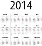 French Calendar grid for 2014. Mondays first. Vector illustration