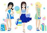 three fashion shopping girls with shopping bags