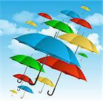?olorful umbrellas flying high. Vector illustration