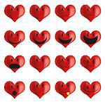 Collection of red emoticons - heart shaped smileys