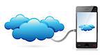 Network phone connecting with clouds illustration design over white