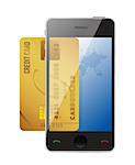 smartphone with credit card, concept digital payment illustration design