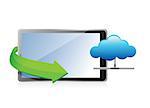 tablet showing a cloud as concept of cloud computing graphic design