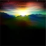 abstract spring background with mountains and sunrise
