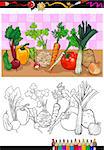 Coloring Book or Page Cartoon Illustration of Vegetables Food Object Group for Children Education