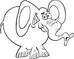 Black and White Cartoon illustration of Funny African Elephant Wild Animal for Coloring Book