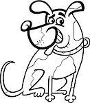 Black and White Cartoon Illustration of Funny Sitting Spotted Dog Character for Coloring Book