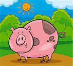 Cartoon Illustration of Happy Pig Farm Livestock Animal