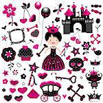 aggressive fashion style princess set with castle and other cute elements in black and red