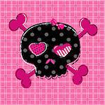 cute aggressive girlish black and red skull on pink background