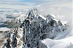 Panoramic view of high Alps covered by snow in France.