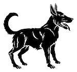 An illustration of a stylised dog perhaps a dog tattoo