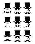 Senior, gentleman with mustache and glasses icons isolated on white
