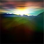 abstract dark background with mountains and sunrise