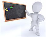 3D render of a man with school chalk board back to school