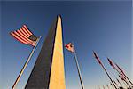 Washington Monument at Sunset with US flag