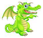 An illustration of a cute cartoon dragon mascot standing and pointing