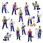 Workers from the construction industry - with various tools, isolated
