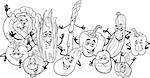 Black and White Cartoon Illustration of Happy Vegetables Food Characters Big Group for Coloring Book