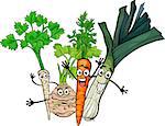 Cartoon Illustration of Happy Soup Vegetables Food Characters Group