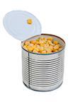 Open a bank with corn on white background